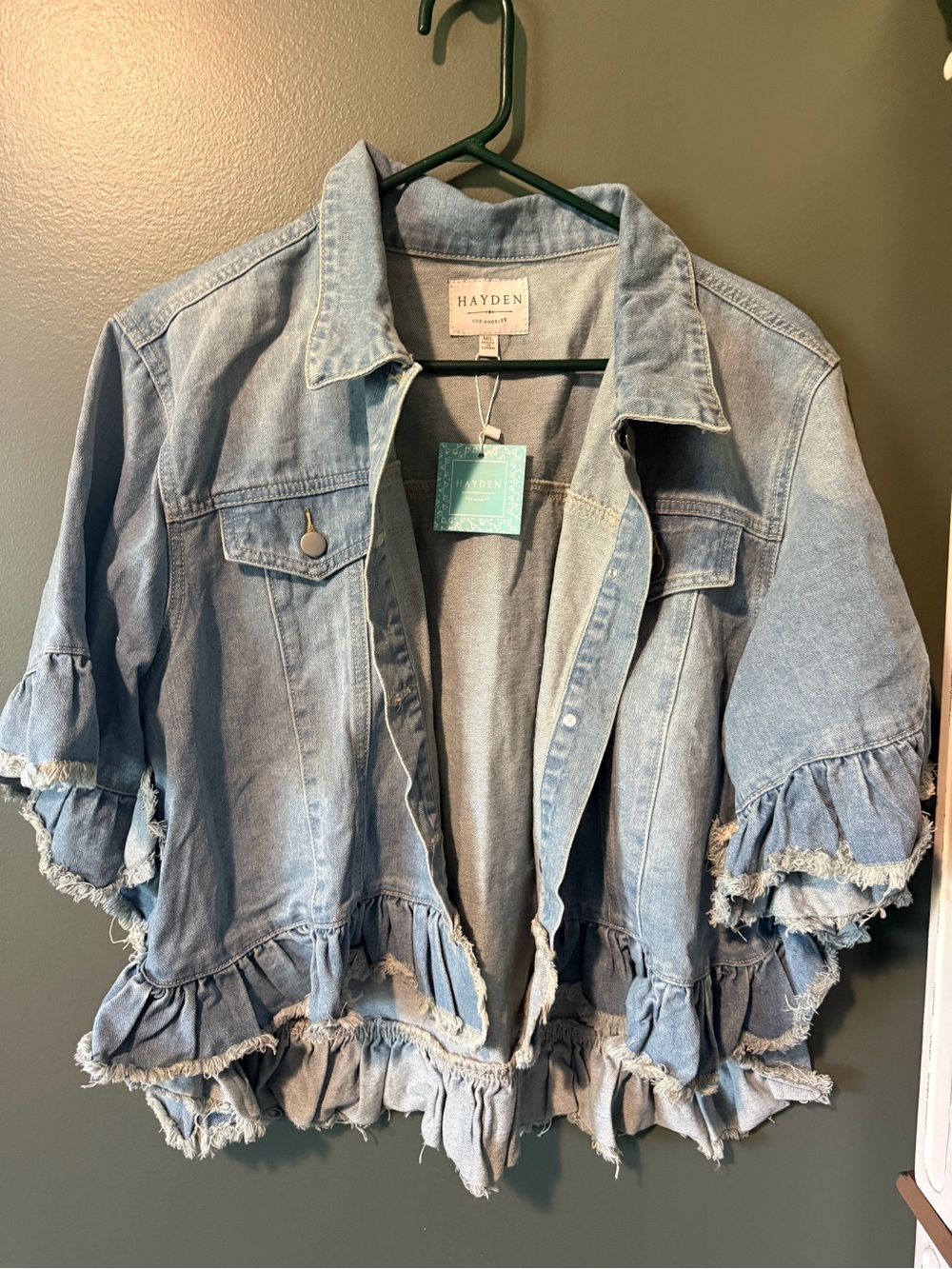 Hayden Light Blue Ruffle Denim Jacket